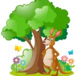 cartoon kangaroo forest background illustration royalty happy